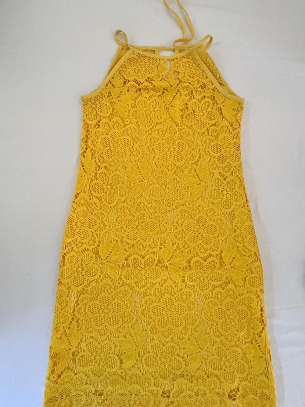 Yellow Crochet Lace Halter Dress Cato